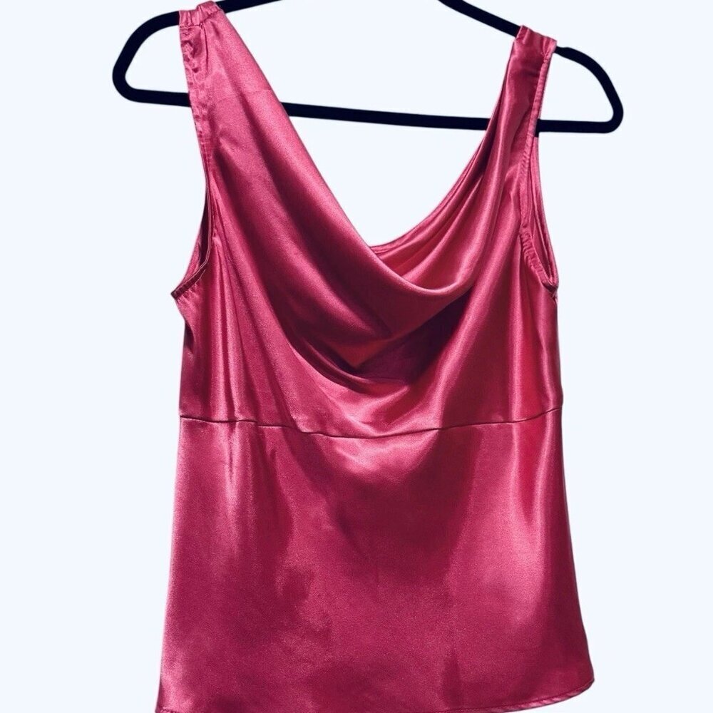 Vintage Y2K Hot Pink Satin Cowl Neck Cami Tank Top Womens size Large - Picture 2 of 10